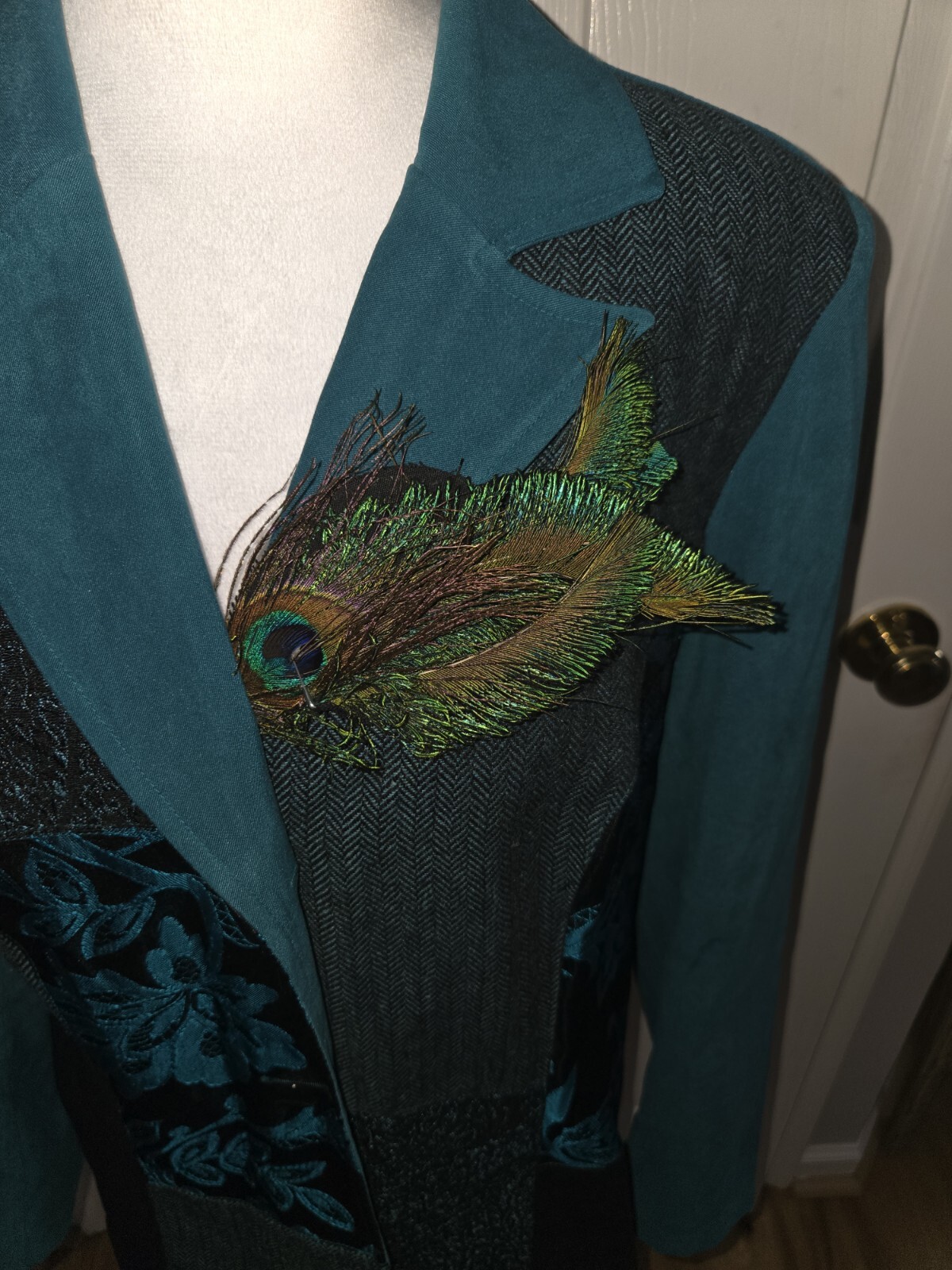 Vtg Notations Patchwork Jacket Teal Blue Green Co… - image 2