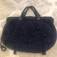 Gerard Darel Handbag Crochet Knit Tassel Navy...