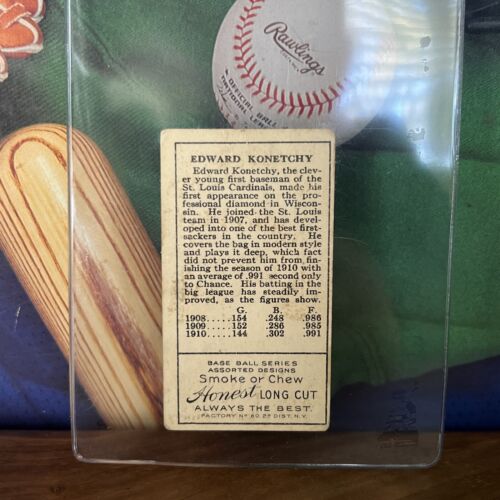 T205 Gold Border Ed Konetchy St Louis Nationals Honest Long Cut VgEx No Creases - Picture 2 of 2
