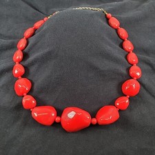 Faceted Necklace Red Bead Beaded Strand Cherry Graduated Beads