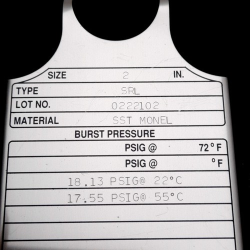Fike SRL Rupture Disc, ø2in, SST MONEL, 18.13PSIG @ 22°C Burst Pressure - Picture 2 of 4