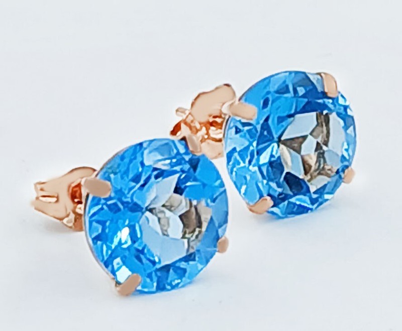 GENUINE 8.24 Cts BLUE TOPAZ STUD EARRINGS 14K ROSE GOLD - Free Appraisal