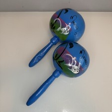 Vintage Authentic Maracas from Mexico Blue musical Musical Art Pair Fish Tree