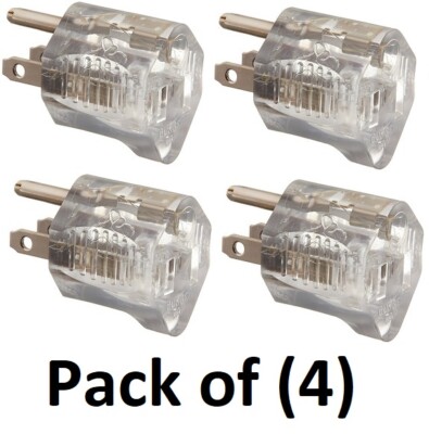 (4)  09907ME NEMA 515P 15A Clear Lighted End Electrical Plug Grounding Adapters