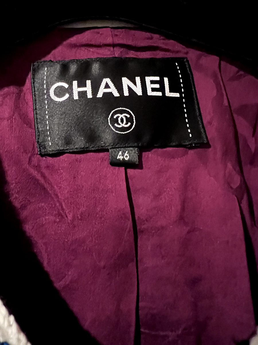 CHANEL 17P FANTASY GREEN MULTICOLOR TWEED JACKET BLUE CHAIN CC