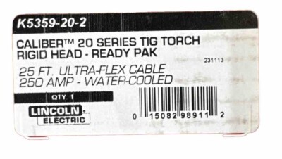 Lincoln Electric K5359-20-2 Caliber 20 Series TIG Torch R.P. Lincoln Electric K5359-20-2 Caliber 20 Series TIG Torch R.P.