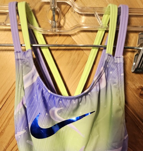 Nike Girls S Spiderback Swimsuit One Piece Aurora PURPLE Swoosh Print NWT $42 - Picture 2 of 10