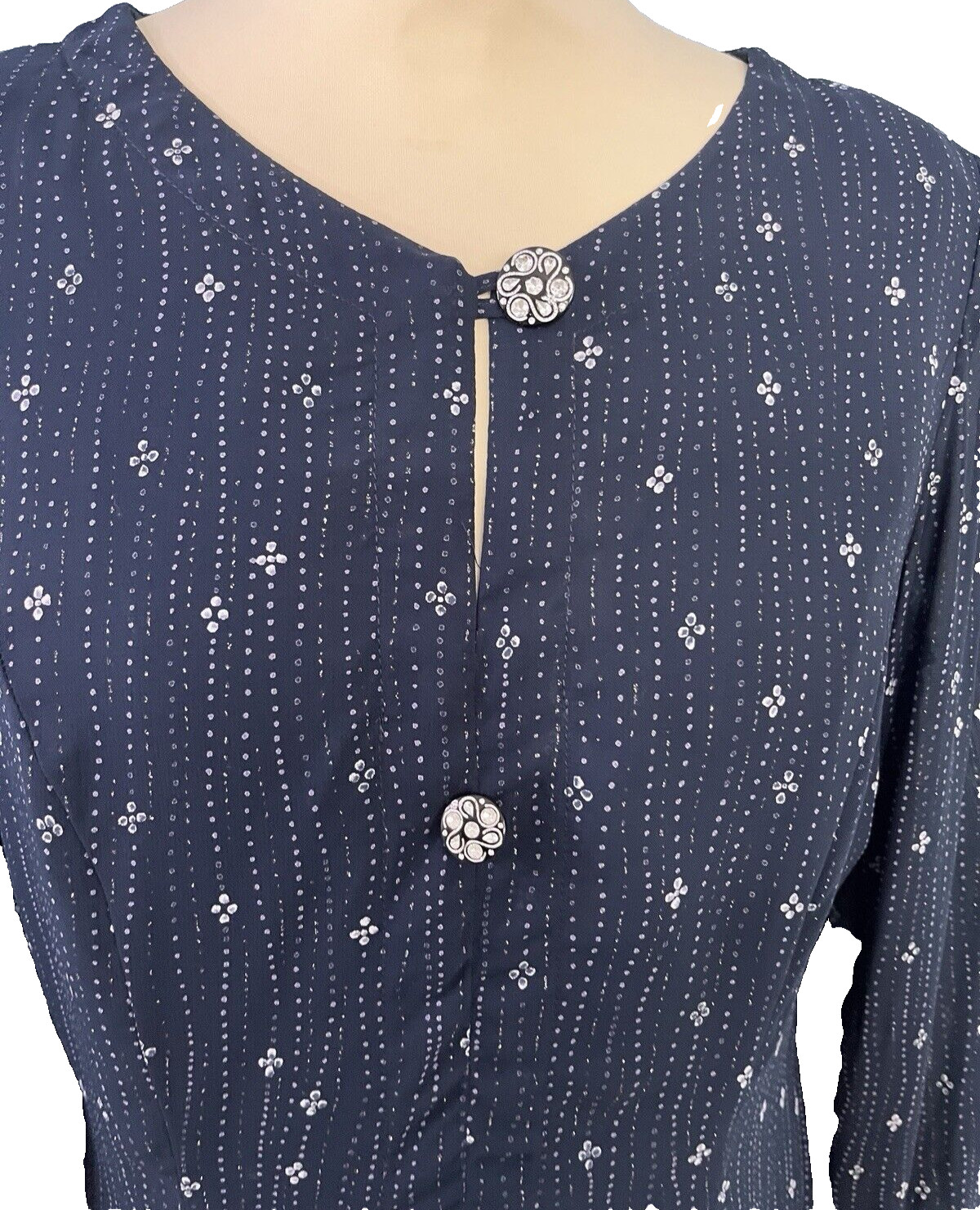Vtg Marks & Spencer Layered Faux Chiffon Jacket Dress Navy Sparkle UK 12 Lined