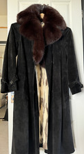 Ted Lapidus Paris Black Ladies Suede Coat Fox Collar White Summer Ermine Fur