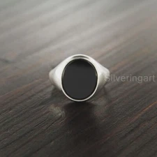 FLAT BLACK ONYX DECEMBER BIRTHSTONE 925 STERLING SILVER PARTY HEAVY MEN'S RING