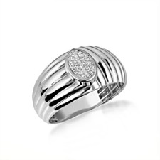 .925 Sterling Silver Ribbed Oval Solitaire Cubic Zirconia Ring