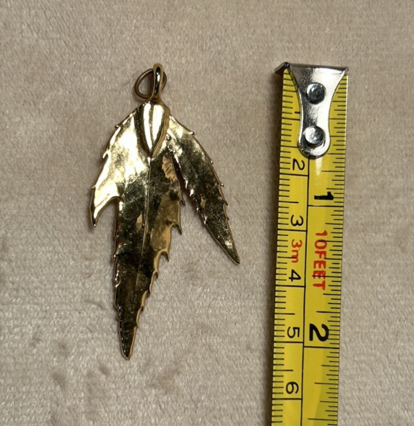 Gold Dipped Real Leaf Pendant Vintage - image 3