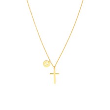 14K Solid Gold Mini Cross Disk Dainty Necklace -16"-18" Minimalist Yellow White