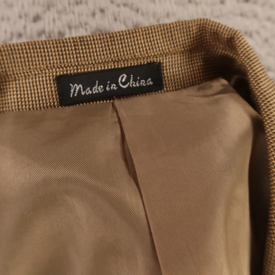 Houndstooth Jacket M Brown Micro Check Silk Wool Worsted Blazer 42R - Image 3 of 4