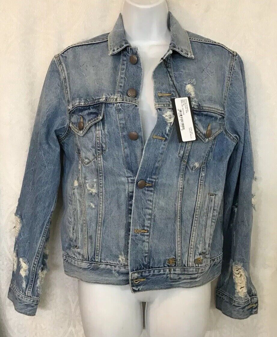 R13 Denim Sky Trucker Jacket Holly Blue Distressed Size Xs R13 Denim Sky Trucker Jacket Holly Blue Distressed Size Xs