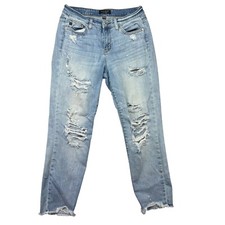 Judy Blue Jeans Women's 9/29 Blue Medium Wash Distressed Fray Hem Stretch Pants