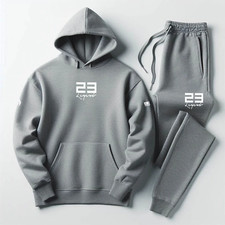 Men's Grey Hoodie Sweatsuit Joggers Streetwear Set Matches Jordan 5 Wolf Grey