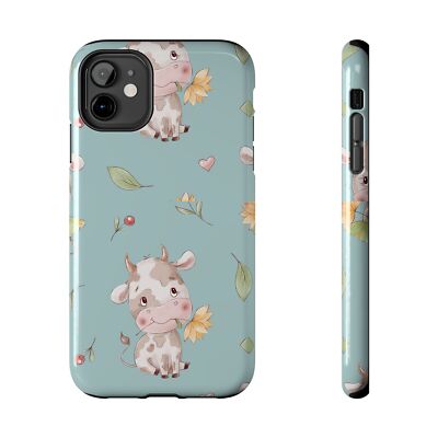 Kawaii Cow Phone Case - Pastel Cute Animal Boho Chic Cover, Tough iPhone 11 - 13