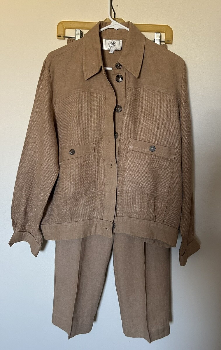 【THE MOZZ】[Premium] Button Linen Jacket & Slacks Set Vintage MZM Sport 100% Linen 2 Pc Jacket & Pant Suit M