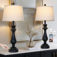 Stylish Black Table Lamps Set of 2 with USB Port 3-Way Dimming