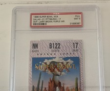 1996 Super Bowl XXX RARE Purple Full Ticket PSA MINT 9! Cowboys Larry Brown MVP!