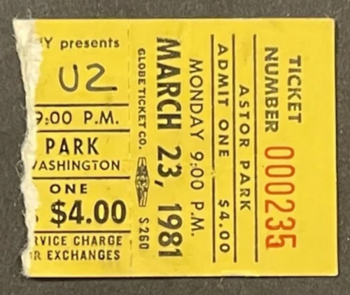 U2 3-23-1981 Concert Ticket Stub Astor Park Seattle Washington Boy Tour Bono