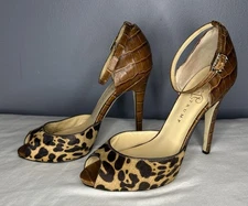 Ivanka Trump Shoes Womens Size 8 Leopard Cow Hair Croc Leather Heels Ankle Strap
