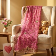 Sanskriti Vintage Pink Art Silk Dupatta/Stole Hand Embroidery Zardozi Dabka Veil
