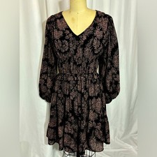 Ann Taylor Black Pink Floral Ruched Babydoll Dress 0 X Small