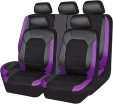 Leather Seat Covers, Breathable Universal Car Seat Cover Full Set Black Purple