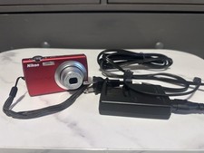 Nikon Coolpix S203 Red 10MP 3x Optical Zoom Digital Camera Charger Battery WORKS