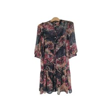 Monsoon Semi Sheer Tiered floral navy Shirt Dress Size Small 8 10