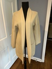 Malo Cream Knit Shawl Collar Cardigan, Open Front, Ladies M/L, Italy Cashmere