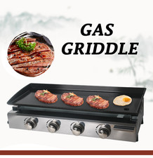 4 Burners LPG Gas Griddle Plancha BBQ Burger Grill Cooking Portable Hotplate New