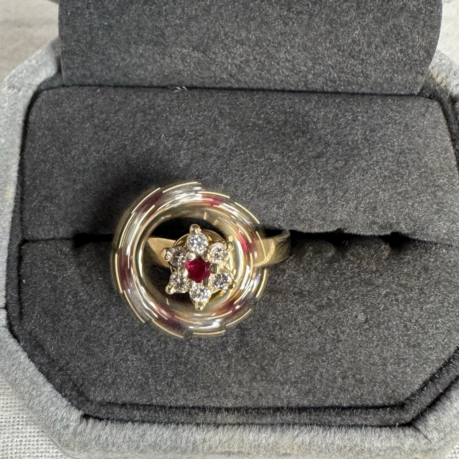 Diamond Ruby Spinner Motion Ring 14k Yellow Gold … - image 4