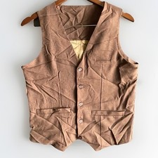 Vintage Waistcoat Mens Sz L US 36 Brown Formal Wool Dress Vest Pockets Wedding