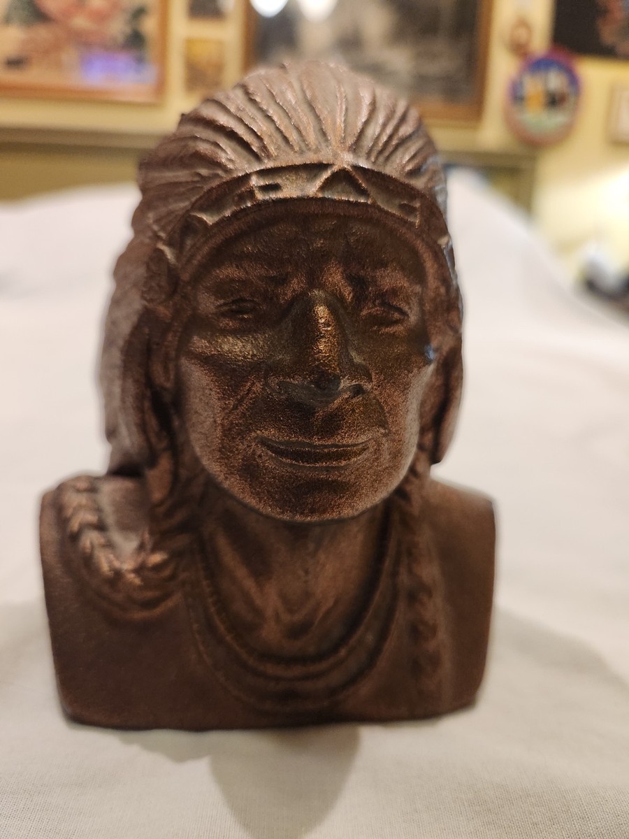 Original Indian Head National Bank Cast Iron Still Bank, Near Mint