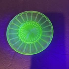 1 Hazel Atlas Depression Glass Ribbon Optic Green Uranium Plate 6.25"  Glows