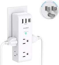 6 AC USB Surge Protector Rotating Plug 1800J Wall Charger Power Strip