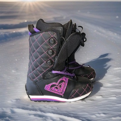 Roxy Track Lace Snowboard Boots women's size US 6 EU 36 quilted  black / purple