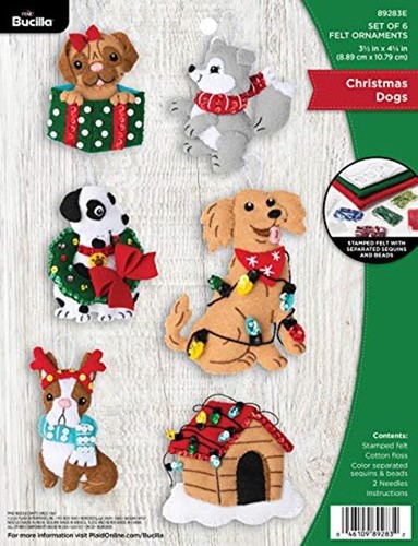 Bucilla, Christmas Dogs, Felt Applique Ornament Kit, Set of 6  Assorted Styles 