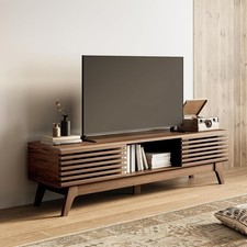 59" TV Stand Media Console for TVs up to 65" Walnut Mid-Century Modern Design