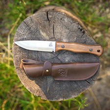 Carbon Steel Bushcraft Knife Walnut Handle With Leather Sheath BeaverCraft BSH6