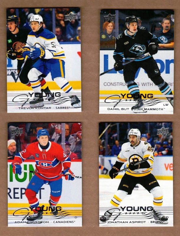 2025-26 Upper Deck YG RC-4 card lot- 704 , 708 But, 721 Engstrom & 723 Aspirot