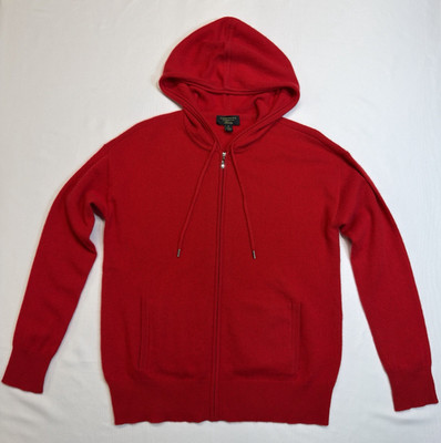 Charter Club Luxury 100% Cashmere Red Zip-Up Hooded Sweater Size S EUC