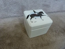 Porcelain TALL Trinket Jewelry Box Equestrian Fox Hunt Horse by THE HUNTSMAN 4"
