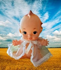 Vintage Kewpie Cute Baby Doll  5" Sitting  w/ Dress, Jointed Arms 1960's -70's