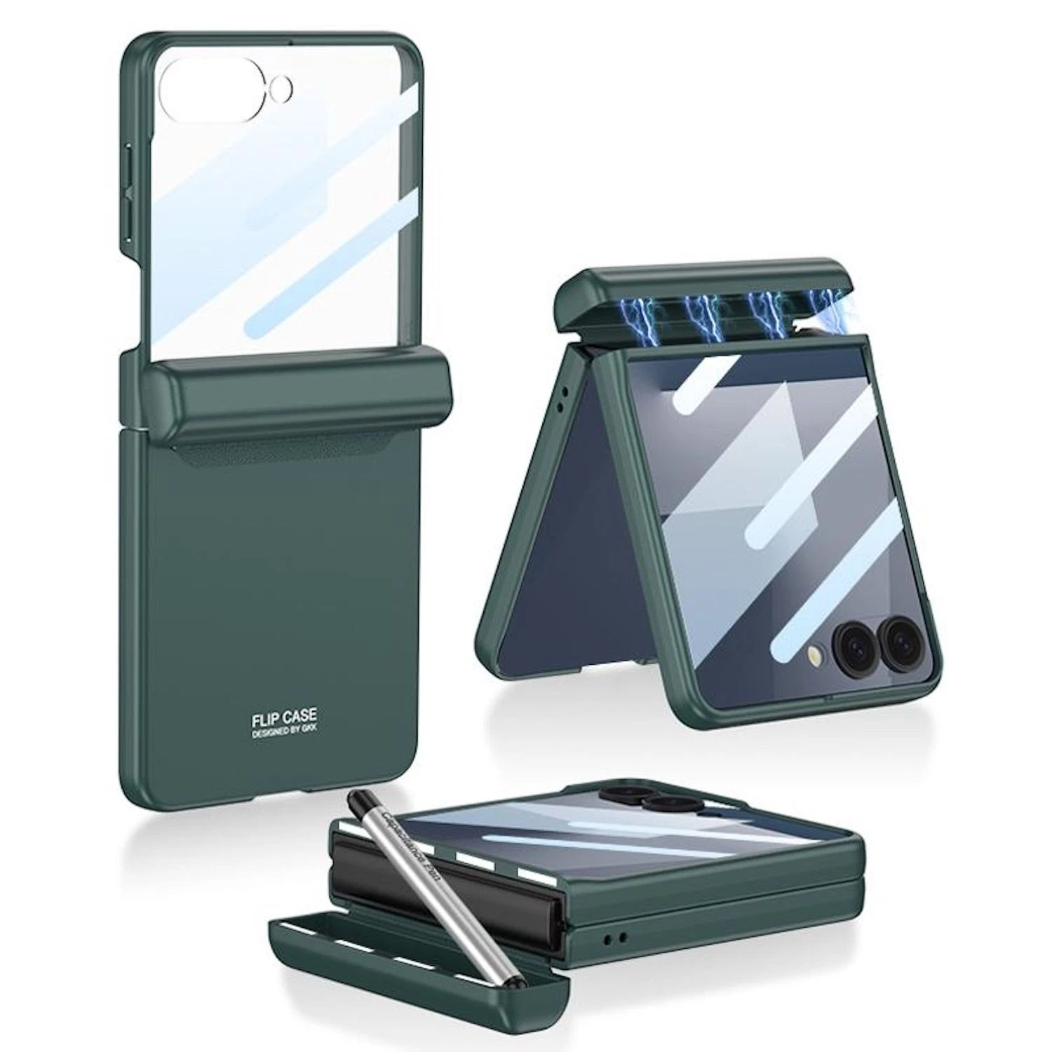 For Samsung Galaxy Z Flip7 GKK Built-in Case with Pen Pocket + Pen D - Green