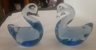 Swan Art Glass Blue Clear Vintage Set Of 2 Pair — photo 4