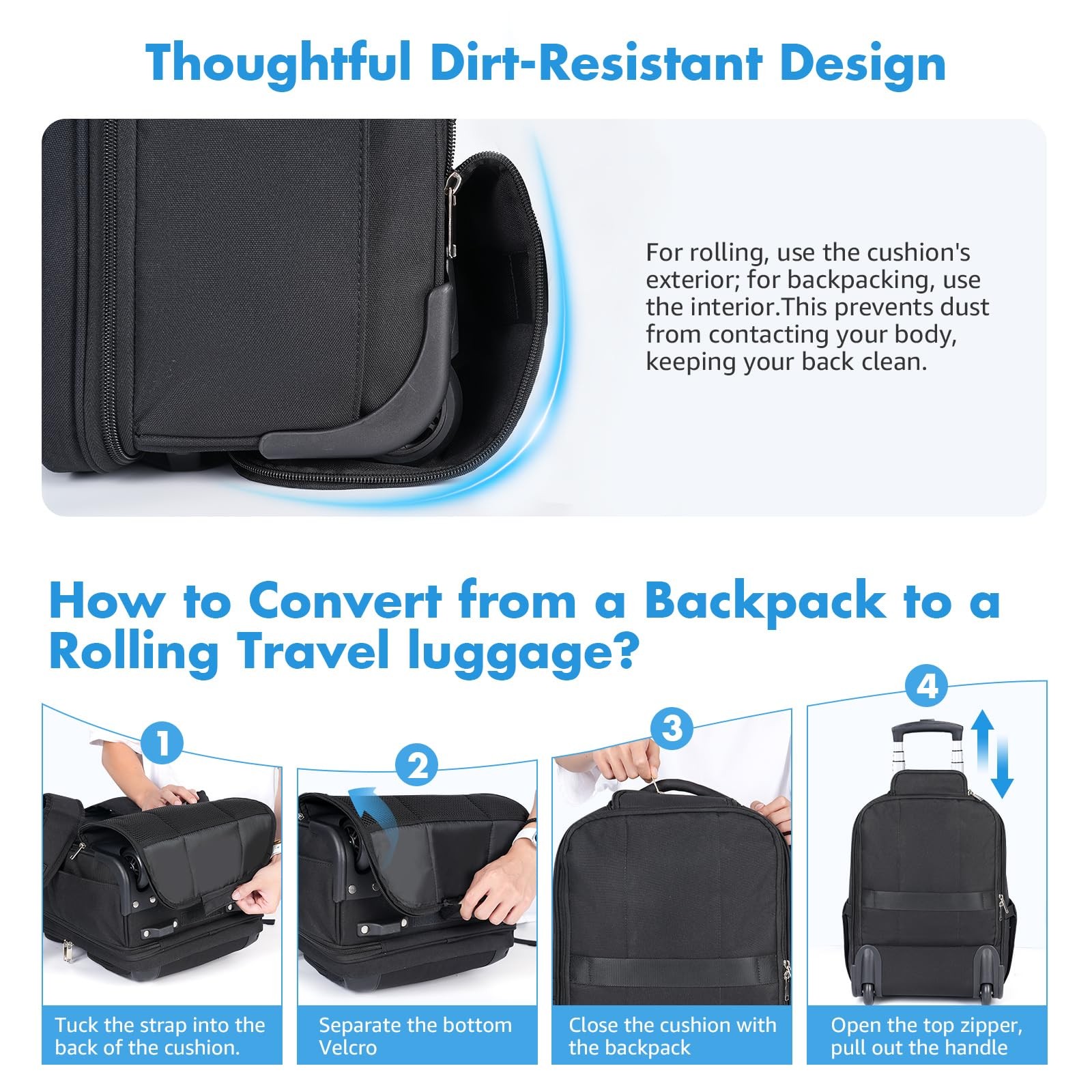 Rolling Backpack, 17.7inch Rolling Backpack With … - image 5